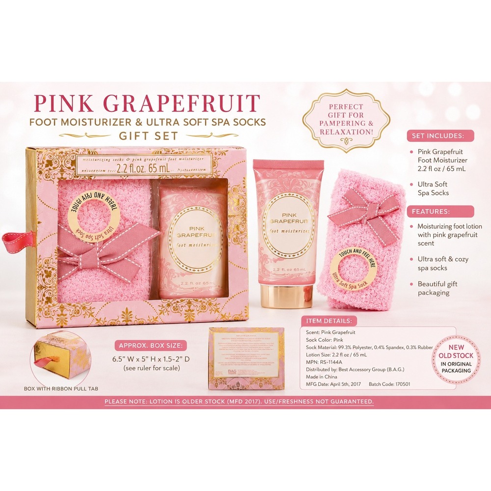 Pink Grapefruit Foot Moisturizer & Ultra Soft Spa Socks Gift Set B.A.G. RS-1144A